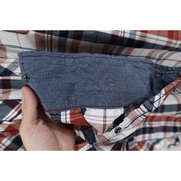Buckle BKE Mens XL Athletic Fit Distressed Thick Stitch Snap Button Shirt Plaid - Picture 8 of 14